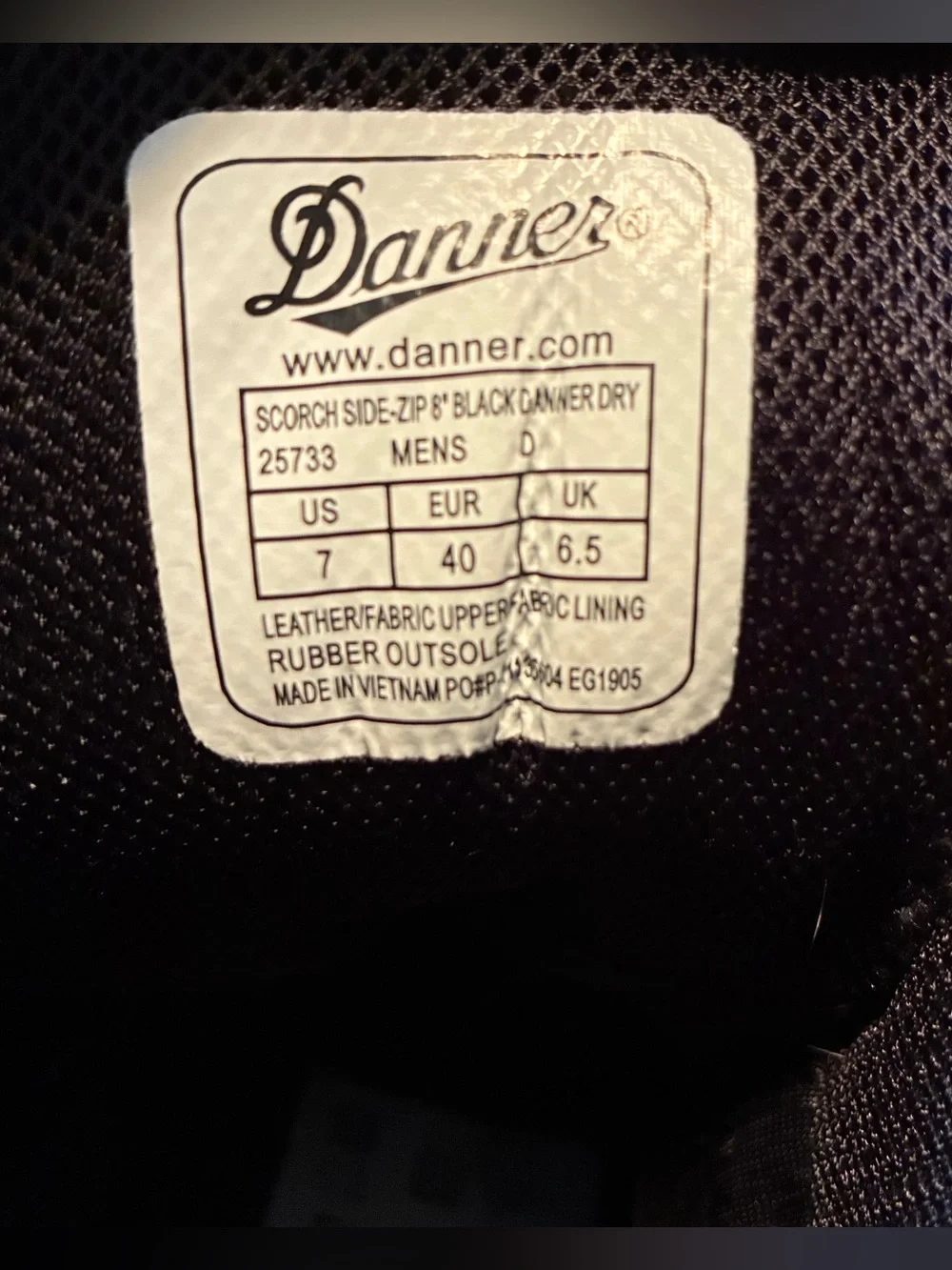 Danner Scorch Side Zip 8” Black Tactical Boots. Men's 7